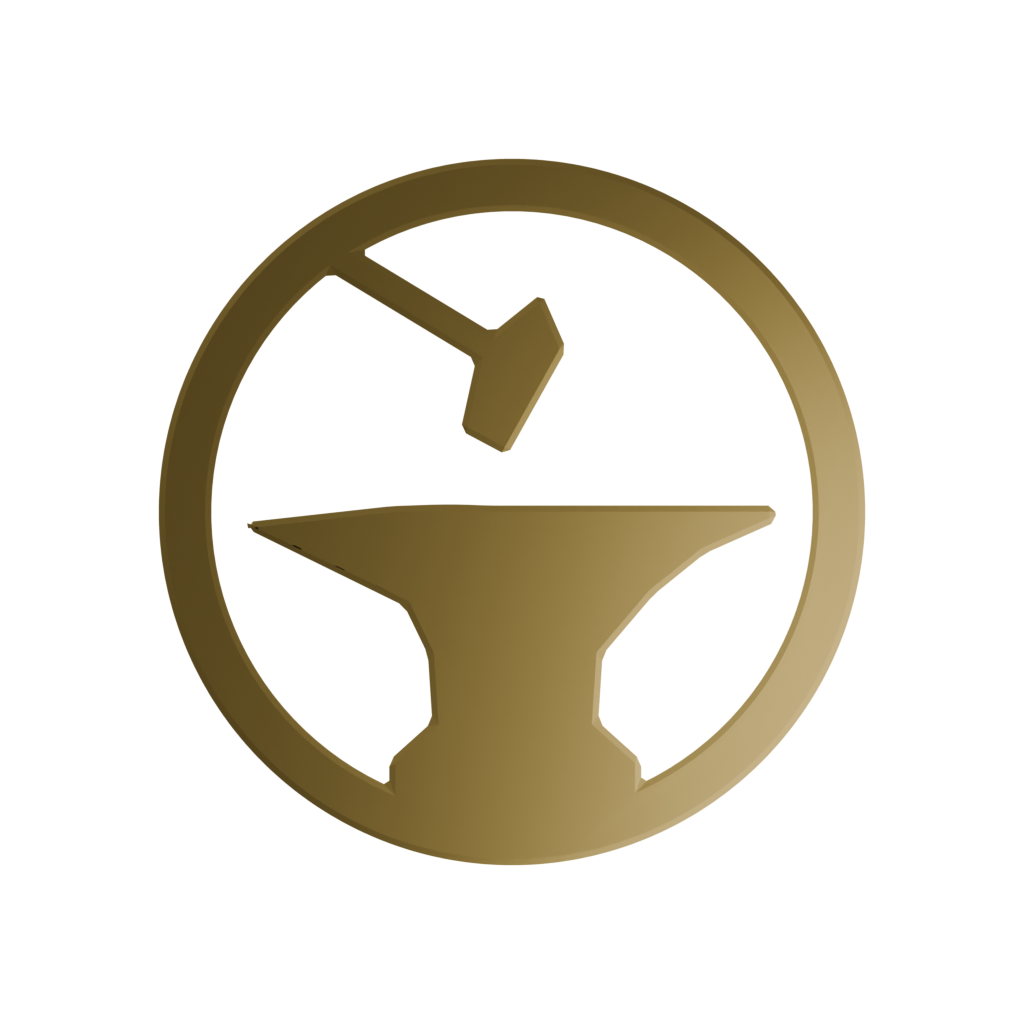 ForgeOS logo — a golden anvil and hammer inside a ring